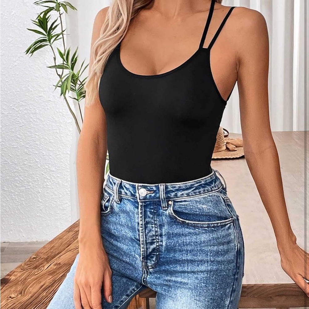 AVZXSA Womens Backless Sexy V Neck Double Adjustable Spaghetti Straps Bodysuit